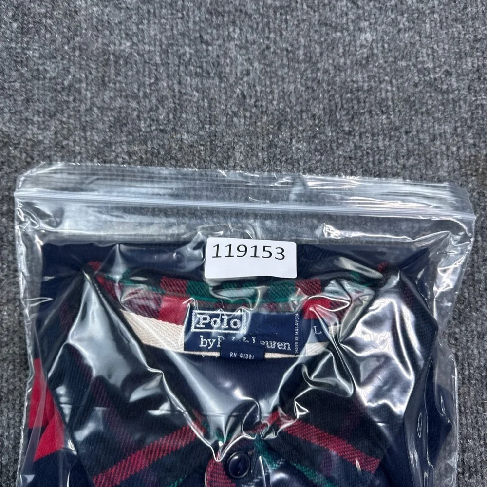 Vintage Ralph Laurn Polo Shirt Mens Size Large Flannel‎ Collar Blue Red Striped